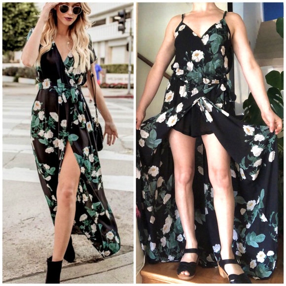 Olivaceous Dresses & Skirts - Olivaceous Peony Floral Romper Maxi Wrap Dress M